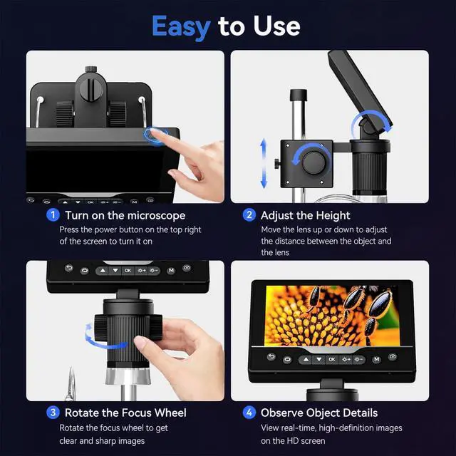 Alt view image 5 of 7 - Digital Microscope 1000X, 5" HD Display,CoinJewelry Magnifier | Adjustable LED Light, 3Hrs Working Time,12MP Photo Video, Support 4TB TF Card USB PC View and Transfer for Collectors