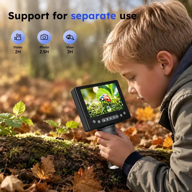 Alt view image 6 of 7 - Digital Microscope 1000X, 5" HD Display,CoinJewelry Magnifier | Adjustable LED Light, 3Hrs Working Time,12MP Photo Video, Support 4TB TF Card USB PC View and Transfer for Collectors