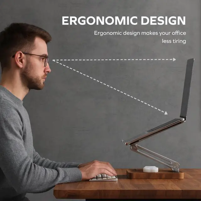 Alt view image 2 of 7 - Laptop Stand for Desk, Laptop Riser with Walnut Storage Base | Adjustable Laptop Stand, Ergonomic Wooden Laptop Ventilated Stand for 10 to 17.3 Inches Notebook PC Computer