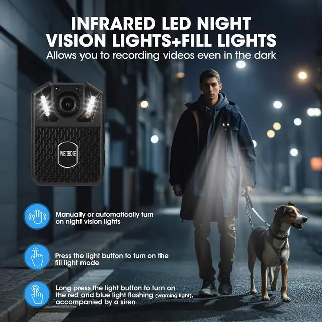 Alt view image 6 of 7 - Body Cameras with Audio and Video Recording,1080P,128G Memory,Night Vision,3000mah Battery Last 11-12 Hrs, Wearable Body Cam for Law Enforcement, Security Guard,Civilian,Personal Use