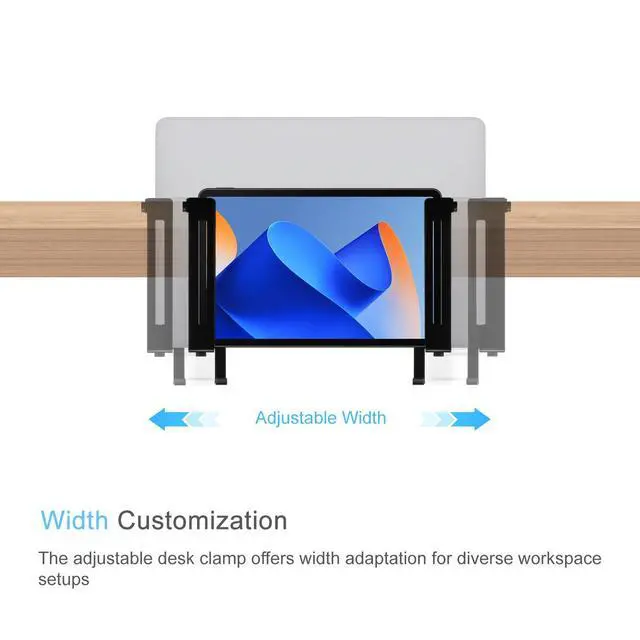 Alt view image 2 of 6 - Adjustable Desk Side Laptop Mount Holder with Headphone Hook, No Drill Desk Storage Organizer (Black)