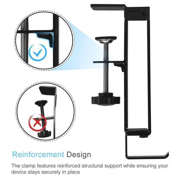 Alt view image 3 of 6 - Adjustable Desk Side Laptop Mount Holder with Headphone Hook, No Drill Desk Storage Organizer (Black)