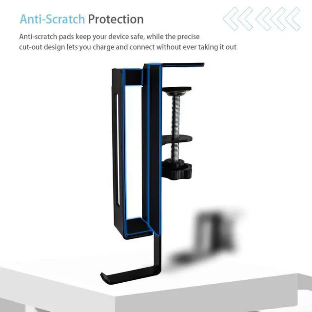 Alt view image 4 of 6 - Adjustable Desk Side Laptop Mount Holder with Headphone Hook, No Drill Desk Storage Organizer (Black)