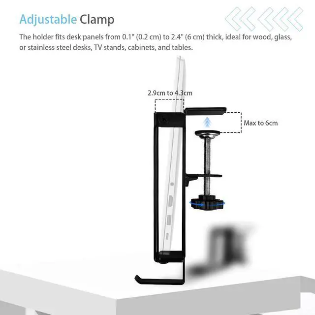 Alt view image 5 of 6 - Adjustable Desk Side Laptop Mount Holder with Headphone Hook, No Drill Desk Storage Organizer (Black)