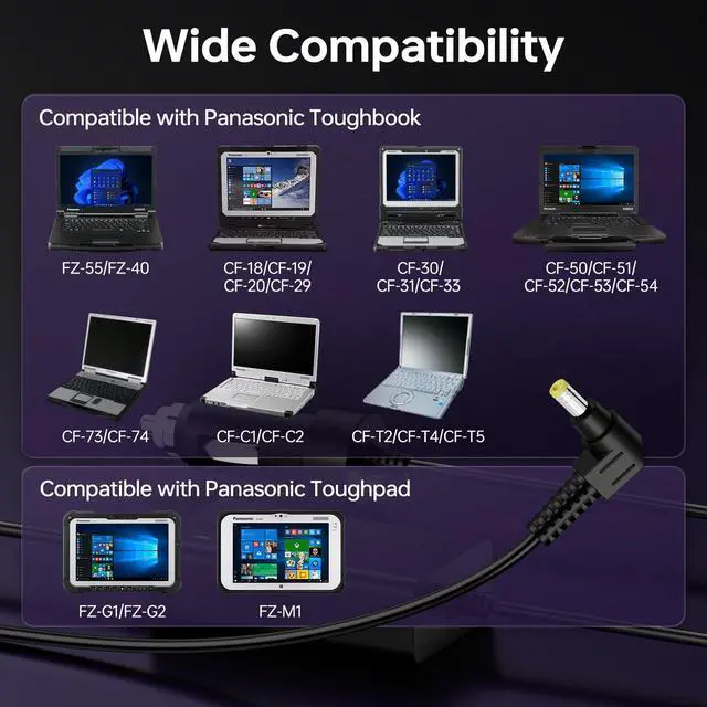 Alt view image 3 of 7 - 110W Laptop Car Charger for Panasonic Toughbook FZ-55 CF-18 CF-19 CF-20 | CF-29 CF-30 CF-31 CF-33 CF-50 CF-51 CF-52 CF-53 CF-54 CF-73 Toughpad FZ-G1 Laptop DC Adapter for Panasonic Charger