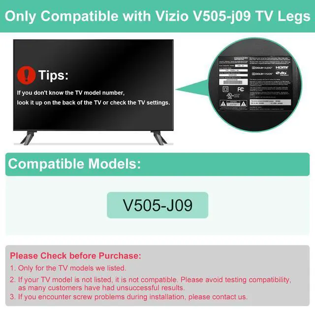 Alt view image 2 of 7 - Base Stand Only for Vizio TV Legs V505-J09 We Listed, Not for Other Models, Only for Vizio TV Replacement Stand We Listed wr Screws Set and Instructions, Easy to Install