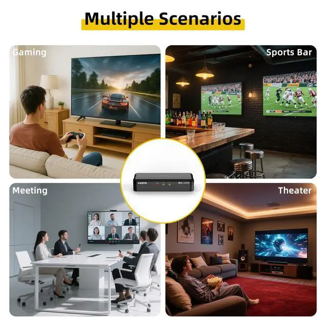 Alt view image 7 of 7 - 8K HDMI Splitter 1 in 2 Out (Mirror Only) HDMI 2.1 8K@60Hz, 4K@240Hz DSC | 48Gbps, HDCP 2.3, EDID, Auto Downscaling, Duplicate Screens for Dual Monitors, TV, PS5, Xbox