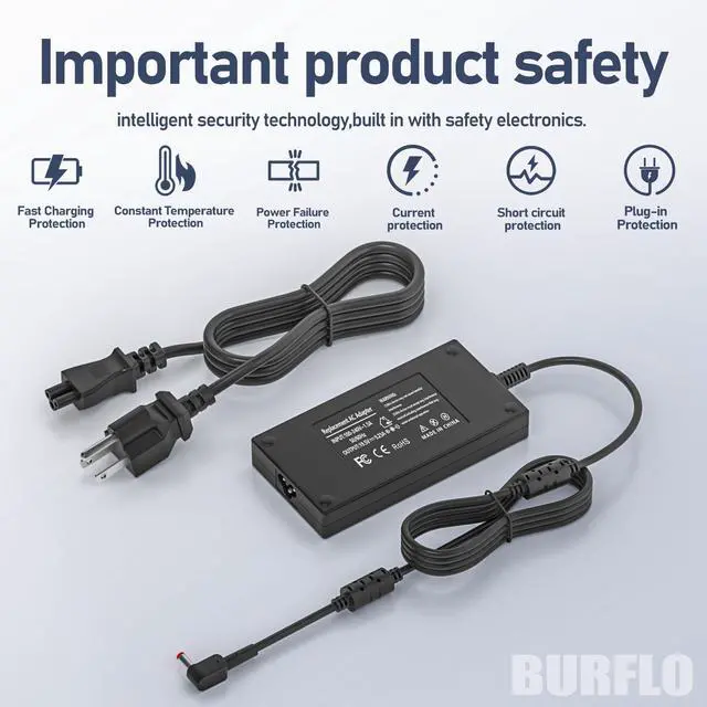 Alt view image 4 of 6 - 180W Charger for Acer Nitro 5 7 AN515-54 55 58 AN517 ANV14 ANV15 ANV16 | 19.5V 9.23A for Nitro V14 V15 V16 V17 ANV15 ANV14 ANV16 ANV15-51 AN515-58-57QW 58-57Y8 58-75NM Gaming Laptop AC Adapter
