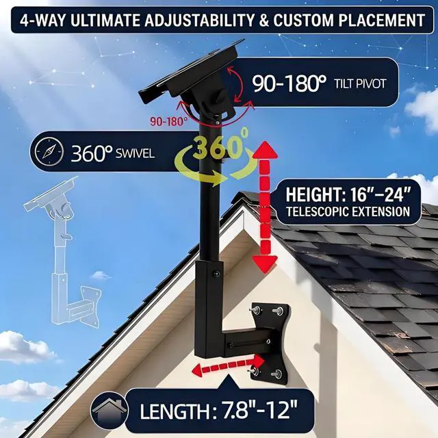 Alt view image 2 of 7 - Adjustable Wall Mount Compatible with Starlink Gen 3, Telescoping Support Arm, Rustproof & Weatherproof, Easy Installation for Wood & Concrete Walls