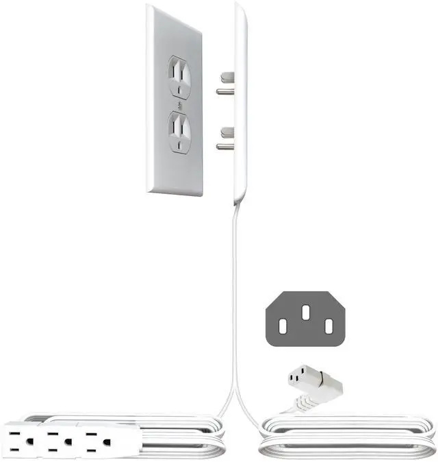 Main image of Original & Patented Ultra-Thin Outlet Concealer with Cord Concealer Kit, 5 Foot A/C Power Cord and C7 or C13 Connector for TV, and 5 Foot Cord, 3 Outlet Power Strip