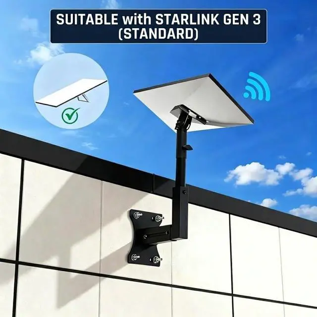 Alt view image 5 of 7 - Adjustable Wall Mount Compatible with Starlink Gen 3, Telescoping Support Arm, Rustproof & Weatherproof, Easy Installation for Wood & Concrete Walls