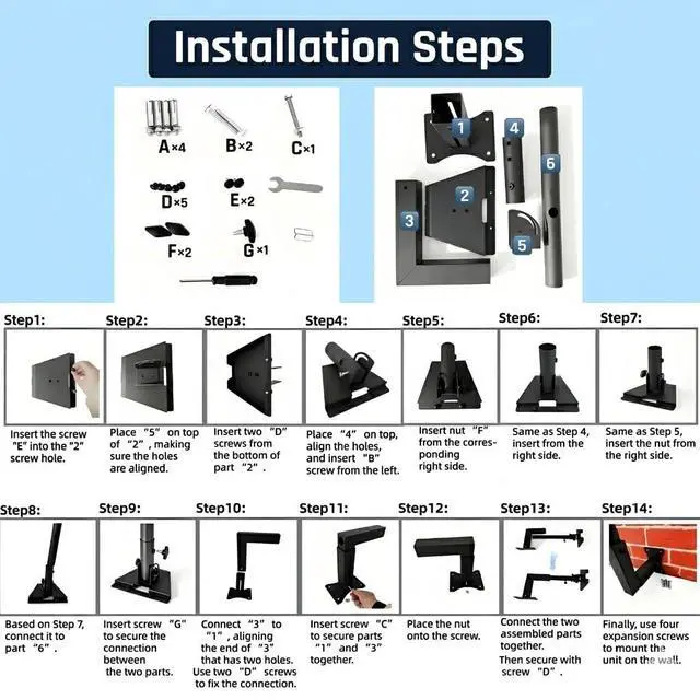 Alt view image 7 of 7 - Adjustable Wall Mount Compatible with Starlink Gen 3, Telescoping Support Arm, Rustproof & Weatherproof, Easy Installation for Wood & Concrete Walls