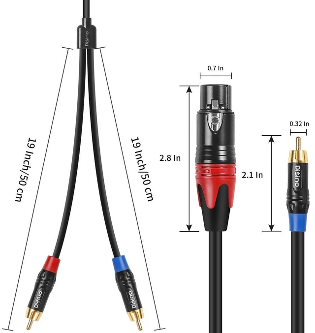 Alt view image 3 of 7 - Female XLR to Dual RCA Y Splitter Patch Cable,Unbalanced XLR Female to 2 RCA/Phono Plug Stereo Audio Interconnect Duplicator Lead - 6.6 Feet