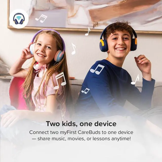 Alt view image 5 of 7 - CareBuds Max Kids Headphones, Wireless & Wired Bluetooth Headphones for Kids with Mic, 85/94dB Volume Limit, 52H Playtime, Fast Charge, Dual Audio Sharing, on Ear Toddler Headphones