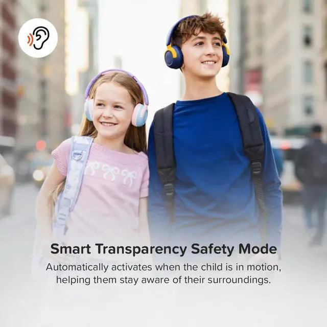 Alt view image 6 of 7 - CareBuds Max Kids Headphones, Wireless & Wired Bluetooth Headphones for Kids with Mic, 85/94dB Volume Limit, 52H Playtime, Fast Charge, Dual Audio Sharing, on Ear Toddler Headphones