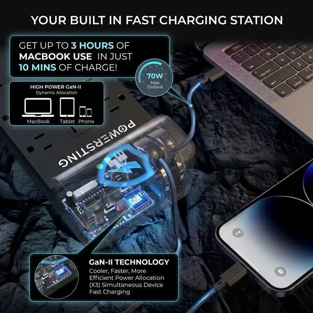 Alt view image 4 of 7 - Power Strip with USB Ports | 18-in-1 2100J Surge Protector | 70W Gan Retractable USB C Cables,12 AC Outlets,2 USB C & 2 USB A Ports | 5ft Extension Cord, Flat Plug & Wall Mount |Dorm Room Essentials