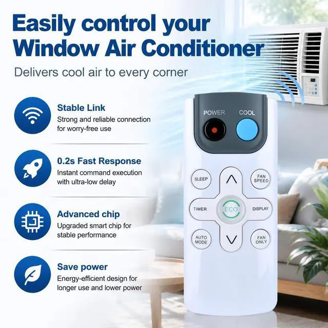 Alt view image 2 of 7 - GYKQ-71E Window Air Conditioner Remote Control for Black+Decker/Della/Amana/TCL/Della/Crosley/Acekool/Emerson/ROVSUN/GarveeHome/Magshion/Acekool/Adoolla/ACONEE/GAOMON/Comfort Zone/Honeywell/Mollie