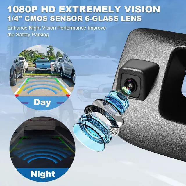 Alt view image 3 of 7 - Rear Tailgate Handle Backup Camera Compatible with 2007-2013 Chevy Silverado/GMC Sierra 1500 2500HD 3500HD Tailgate Reversing View Park Assist Camera Replaces 22755304 180°Wide Angle