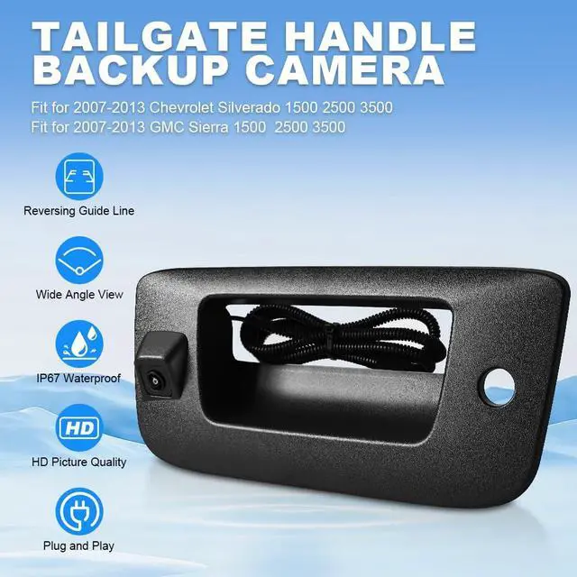 Alt view image 4 of 7 - Rear Tailgate Handle Backup Camera Compatible with 2007-2013 Chevy Silverado/GMC Sierra 1500 2500HD 3500HD Tailgate Reversing View Park Assist Camera Replaces 22755304 180°Wide Angle
