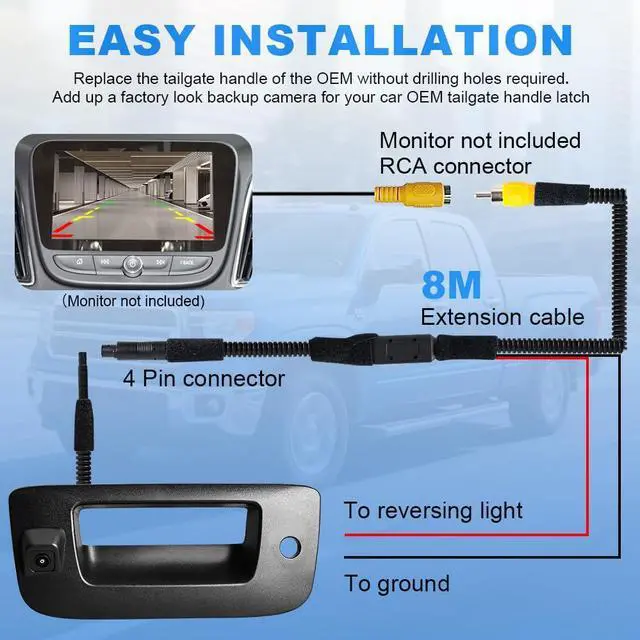 Alt view image 6 of 7 - Rear Tailgate Handle Backup Camera Compatible with 2007-2013 Chevy Silverado/GMC Sierra 1500 2500HD 3500HD Tailgate Reversing View Park Assist Camera Replaces 22755304 180°Wide Angle
