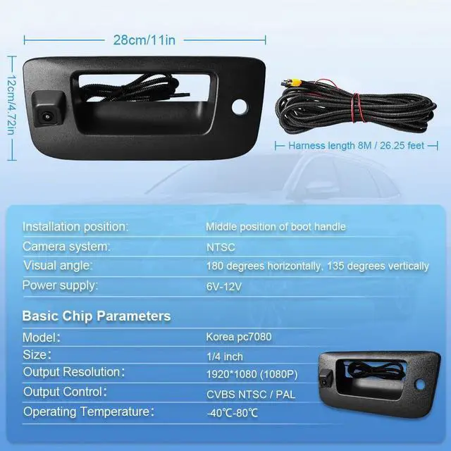 Alt view image 7 of 7 - Rear Tailgate Handle Backup Camera Compatible with 2007-2013 Chevy Silverado/GMC Sierra 1500 2500HD 3500HD Tailgate Reversing View Park Assist Camera Replaces 22755304 180°Wide Angle