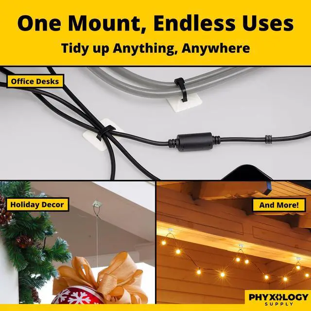 Alt view image 5 of 7 - Large, Premium Zip Tie Adhesive-Backed Mounts 100 Pk by. Pro-Grade, UV White Cable Tie Bases: 1.1 in x 1.1 in. Screw-Hole Anchor Point Gives High-Strength Durability for Long-Term Use