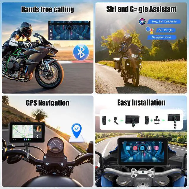 Alt view image 7 of 7 - Wireless Motorcycle CarPlay Android Auto 6 Inch Car Play Moto Support TPMS Bluetooth IP68 Waterproof for Motorbike GPS Navigation,Siri,Google Assistant