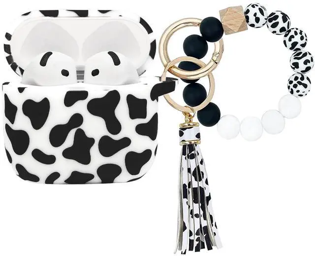 Main image of Case Compatible with AirPods 4 Case,Soft Silicone Cover with Bracelet Lanyard and Keychain, Cute Wireless Charging Protective Case for Apple AirPods 4th for Women and Men (Cow)