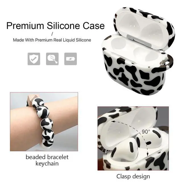 Alt view image 3 of 7 - Case Compatible with AirPods 4 Case,Soft Silicone Cover with Bracelet Lanyard and Keychain, Cute Wireless Charging Protective Case for Apple AirPods 4th for Women and Men (Cow)