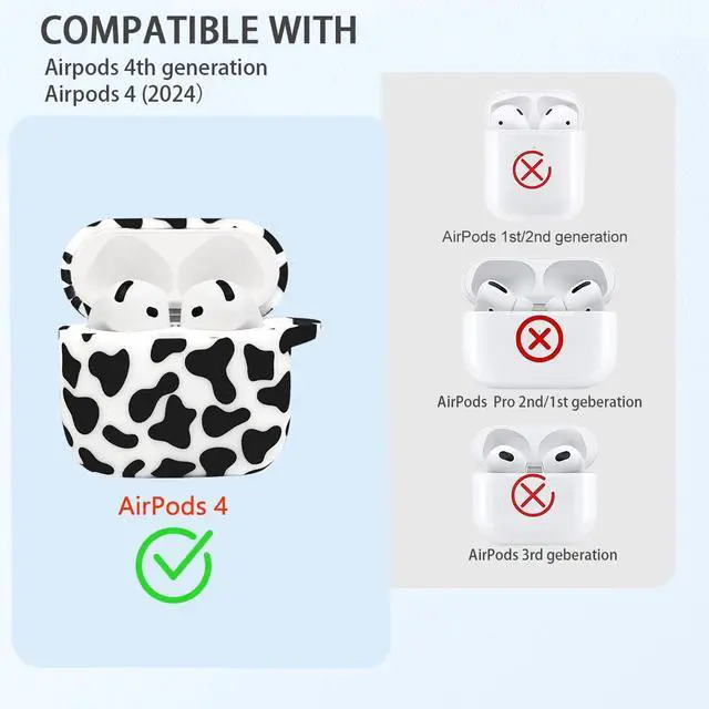 Alt view image 4 of 7 - Case Compatible with AirPods 4 Case,Soft Silicone Cover with Bracelet Lanyard and Keychain, Cute Wireless Charging Protective Case for Apple AirPods 4th for Women and Men (Cow)