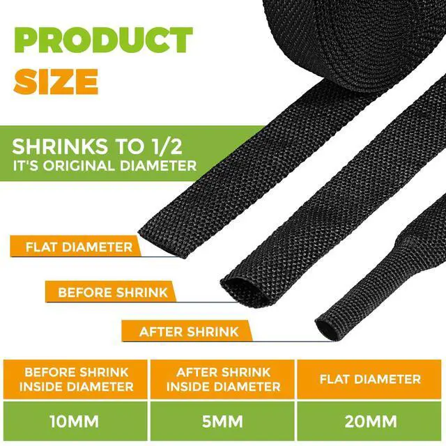Alt view image 4 of 7 - 26 Ft-3/8 Inch 2:1 Heat Shrink Wire Loom Braided Cable Sleeves,Heat Resistant Fabric Woven Shrink Tubing Wiring Harness for Protection Automotive,Harness Cable Sheath Tubing,Cable Management