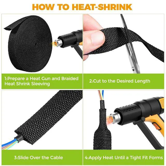 Alt view image 6 of 7 - 26 Ft-3/8 Inch 2:1 Heat Shrink Wire Loom Braided Cable Sleeves,Heat Resistant Fabric Woven Shrink Tubing Wiring Harness for Protection Automotive,Harness Cable Sheath Tubing,Cable Management