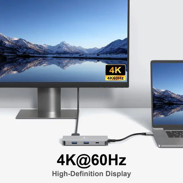 Alt view image 7 of 7 - USB C Docking Station Dual Monitor, Laptop Docking Station 3 Monitor, USB C Hub Dual 4K@60Hz HDMI Display with DisplayPort Port, 5Gbps USB-A/C Data Port, 100W PD, for HP/Dell/Lenovo/Laptop