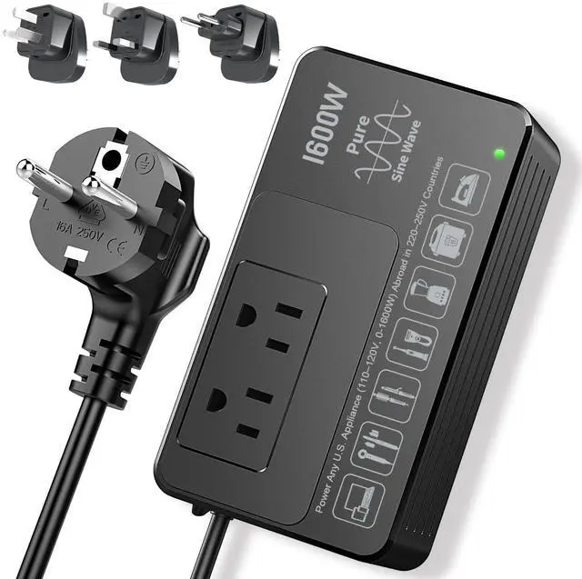 Main image of 1600W 220V to 110V Converter Power Any U.S. Appliance in 220-250V Countries | Voltage Converter US to Europe International Travel, Pure Sine Wave, Plug & Play, No Limitations, Surge Protected