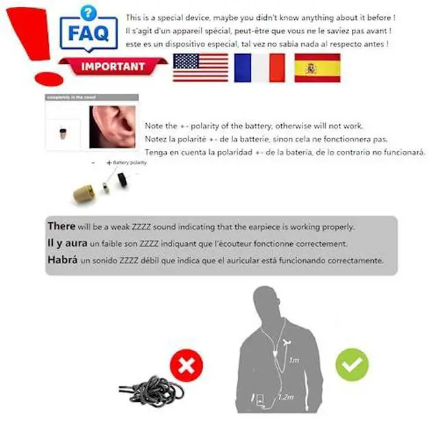 Alt view image 2 of 5 - A780 Battery Life 8 Hours Spy Earpiece with Neckloop No Amplifier Work in Quiet Place