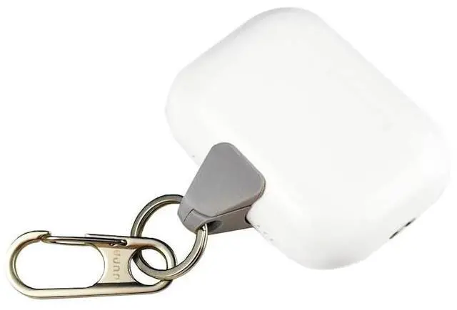 Main image of Anchor for AirPods, Silver & Gray Carabiner Clip, Keychain & Lanyard | The only patented AirPods carry solution that attaches through the charging port. Both Lightning and USB-C Anchors included