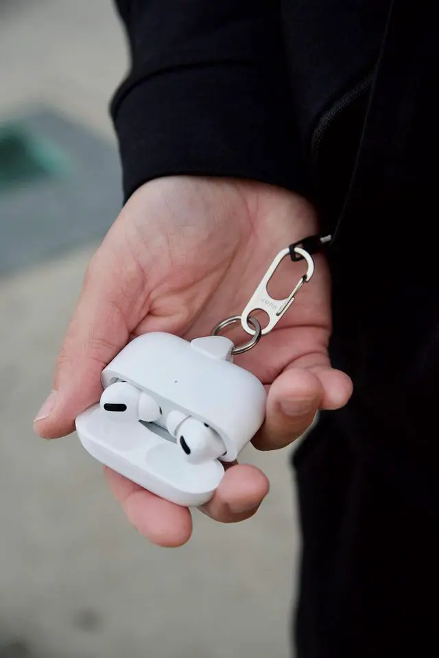 Alt view image 5 of 7 - Anchor for AirPods, Silver & Gray Carabiner Clip, Keychain & Lanyard | The only patented AirPods carry solution that attaches through the charging port. Both Lightning and USB-C Anchors included