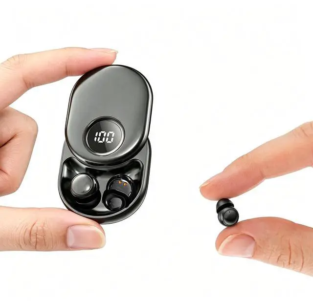 Main image of Invisible Sleep Earbuds for Side Sleepers, Mini Bluetooth Headphones, Black | Ultra-small wireless Earphones with LED power display and a noise-blocking for Sports, travel, work,side sleeping