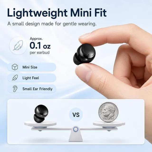 Alt view image 6 of 7 - Invisible Sleep Earbuds for Side Sleepers, Mini Bluetooth Headphones, Black | Ultra-small wireless Earphones with LED power display and a noise-blocking for Sports, travel, work,side sleeping