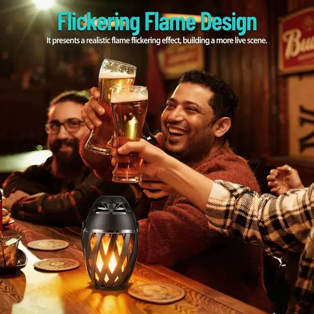 Alt view image 2 of 7 - 2 Pack Outdoor Bluetooth Speakers Waterproof Wireless, Birthday Gifts for Men Dad, LED Flame Ambient Light, Camping Patio Accessories, Unique Gifts for Him Husband Boyfriend Dad Gifts