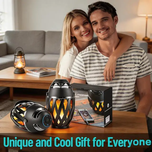 Alt view image 7 of 7 - 2 Pack Outdoor Bluetooth Speakers Waterproof Wireless, Birthday Gifts for Men Dad, LED Flame Ambient Light, Camping Patio Accessories, Unique Gifts for Him Husband Boyfriend Dad Gifts