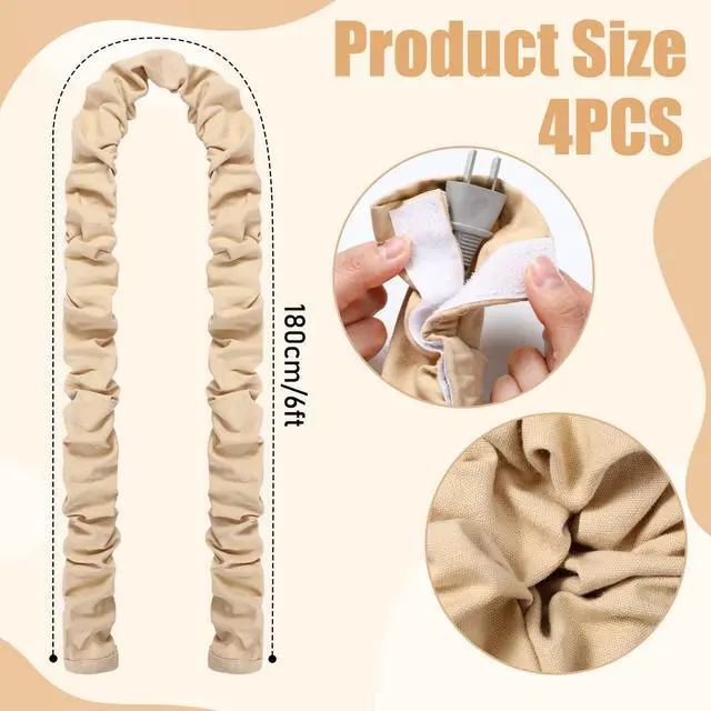 Alt view image 2 of 7 - 4 Pcs 6 ft Fabric Cord Cover Decorative Cord Cover Burlap Cable Chain Sleeve for Chandelier Lamps Lighting Wires Cable Management