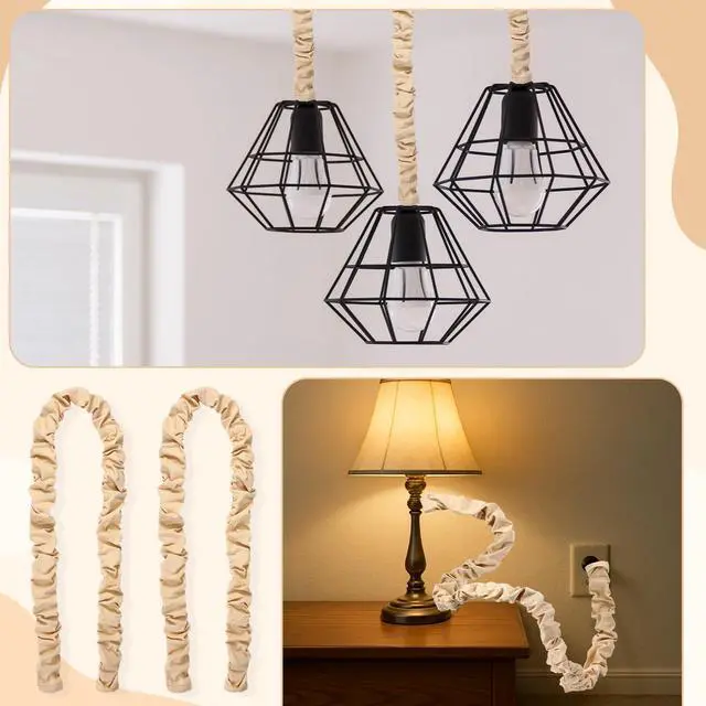 Alt view image 3 of 7 - 4 Pcs 6 ft Fabric Cord Cover Decorative Cord Cover Burlap Cable Chain Sleeve for Chandelier Lamps Lighting Wires Cable Management