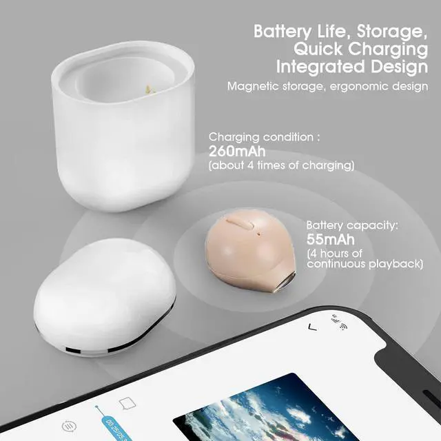 Alt view image 2 of 7 - Invisible Earbuds Mini Single Earbuds Tiny Discreet Hidden Earphones for Work, Small Ear Canals in-Ear Wireless with Charging Case for Work