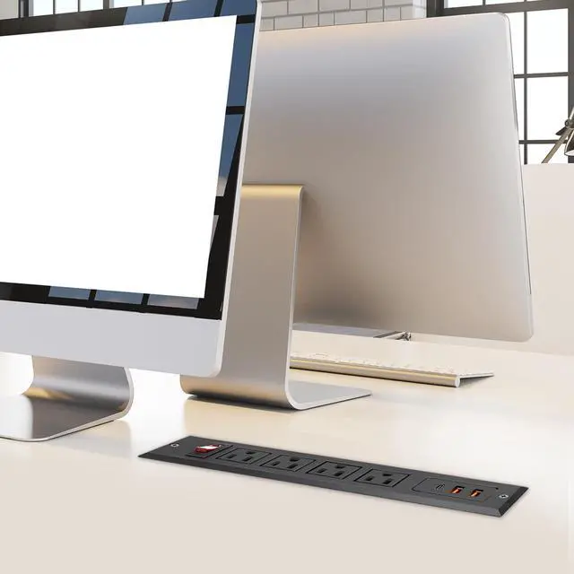 Alt view image 6 of 6 - Recessed Power Strip with Type C 20W PD Fast Charge Desk Power Outlet 4 Outlets 2 USB and 1 USB C Built in Furniture Extension Power Plug for Dorm Office (Black)