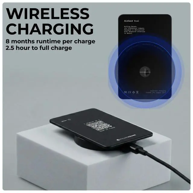 Alt view image 3 of 6 - AirCard Dual - Bluetooth Wallet Tracker - Compatibile with Both Apple iOS Find My and Google Android Find Hub Wireless Charging, Anti-Loss Card Smart Locator, Black