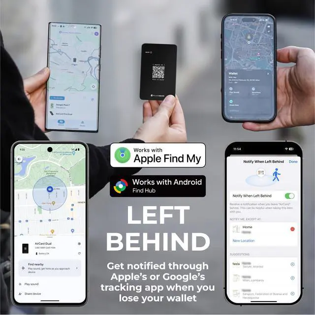 Alt view image 4 of 6 - AirCard Dual - Bluetooth Wallet Tracker - Compatibile with Both Apple iOS Find My and Google Android Find Hub Wireless Charging, Anti-Loss Card Smart Locator, Black