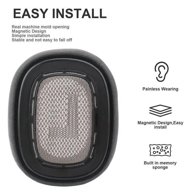 Alt view image 4 of 7 - Replacement Ear Cushions for AirPods Max Headphones AirPod Max Ear Cushions Ear Pads Covers Comfort Protein Leather Noise Isolation Memory Foam Earpads (Gray)