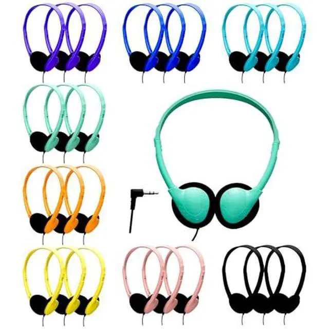 Alt view image 2 of 6 - 24 Pack Bulk Headphones for School Classroom, Adjustable On-Ear Headsets Wired Fit Kids to Adults, Wholesale Class Set Individually Packed8 Colors