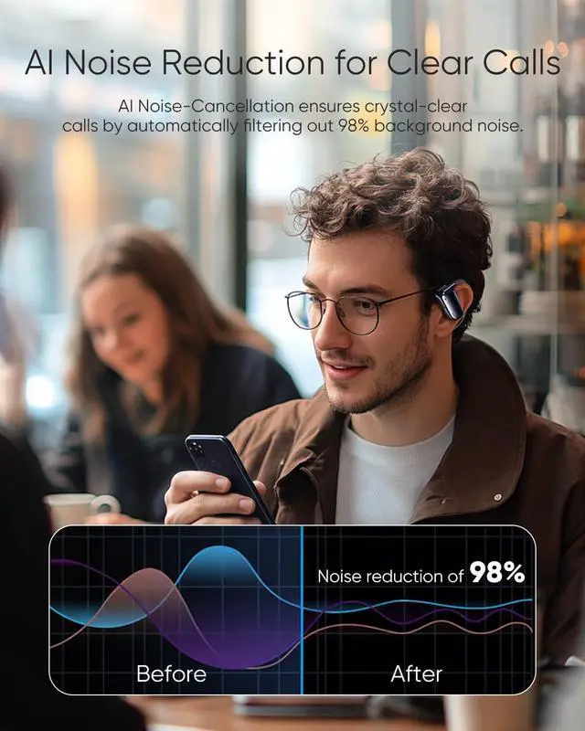 Alt view image 3 of 5 - Open Ear Headphones, Running Headphones for Workout, Black | 0.28oz Next-Gen Bluetooth 5.4 Air Conduction Wireless Earbuds w/Extra Bass, 48H Playtime, 3 EQ Modes, ENC Mic, IPX5